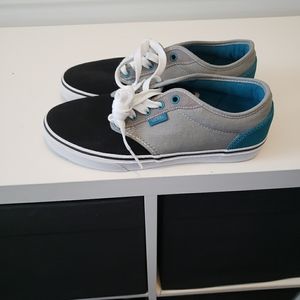 Van's black, gray and teal low top sneakers